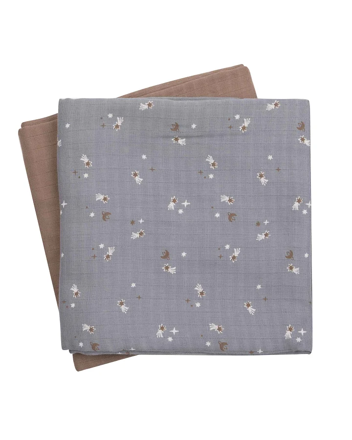 Müsli by green Cotton - Mulltücher 2er-Pack „Flora“ jasmin blue-walnuss