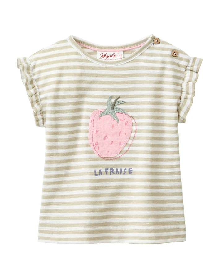 People Wear Organic - T-Shirt "Erdbeere" khaki geringelt