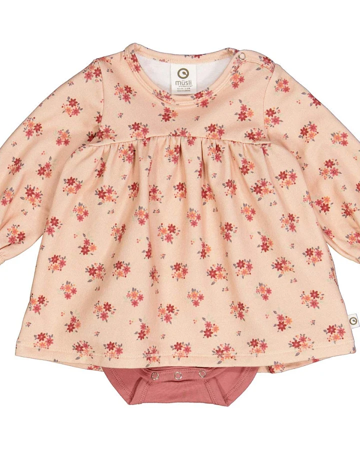 Müsli by green Cotton - Langarm Bodykleid "Blümchen" pfirsich-rosa