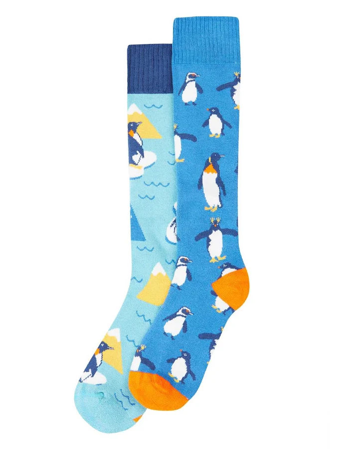 Frugi - Kniestrümpfe 2er-Pack "Pinguin" blau 23-26
