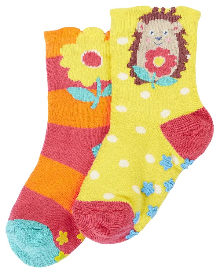 Frugi - Stoppersocken 2er-Set "Igel" orange-gelb 23-26