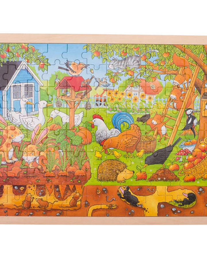 goki - Rahmenpuzzle Holz "Bauerngarten", 96 Teile