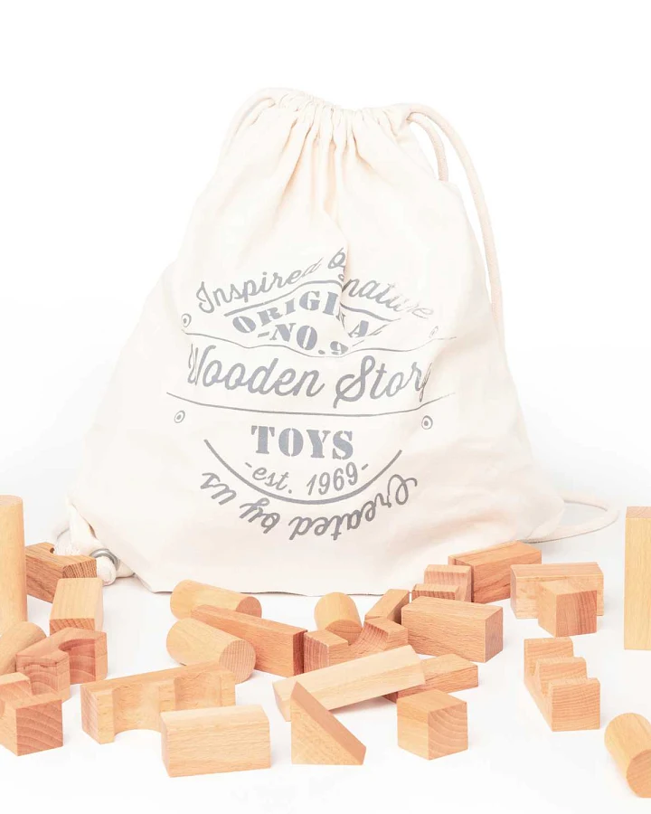 Wooden Story - Bauklötze Natur, 100 Teile im Sack