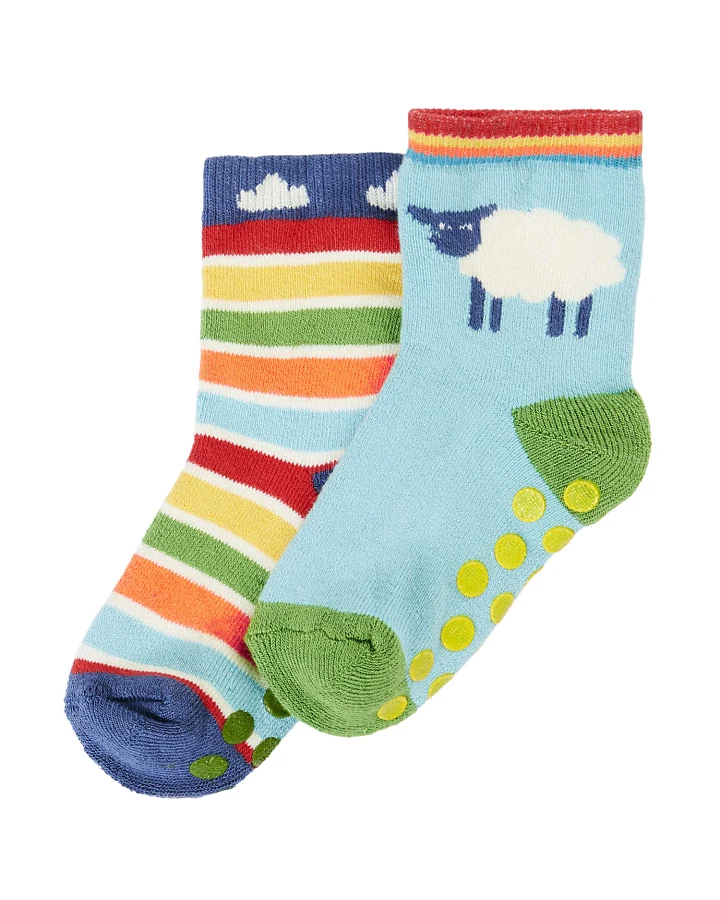 Frugi - Stoppersocken 2er-Set "Farm" hellblau-bunt 19-23