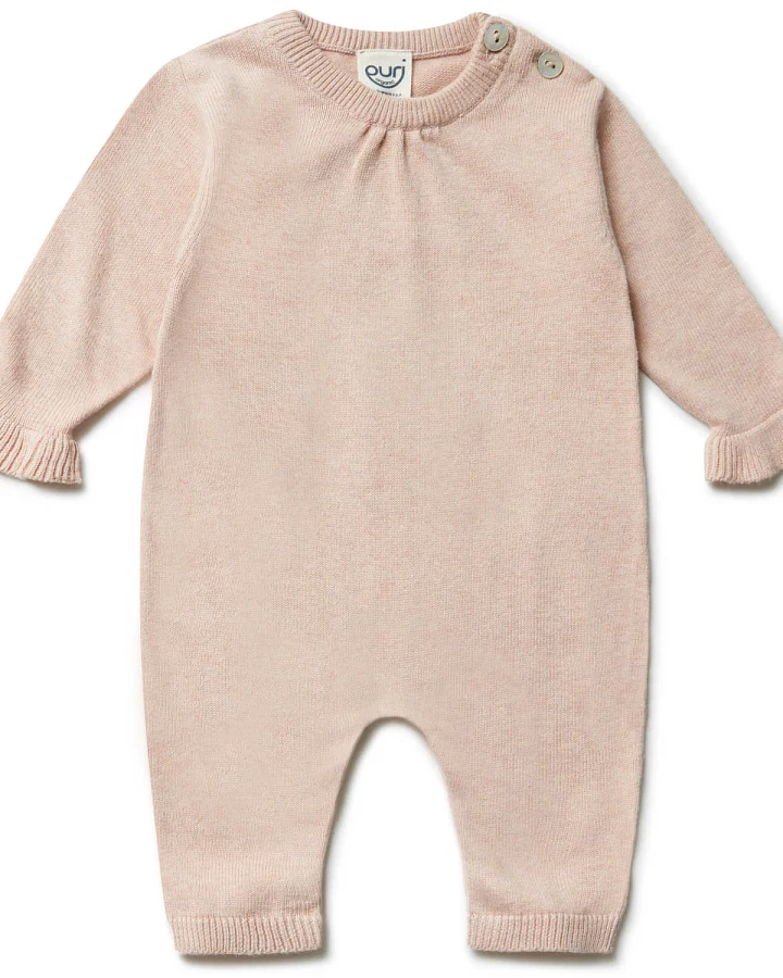 puri organic - Strickoverall mit Seide und Rüsche almond