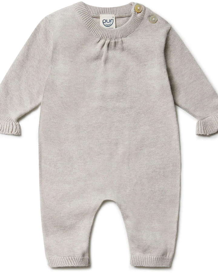 puri organic - Strickoverall mit Seide und Rüsche tan