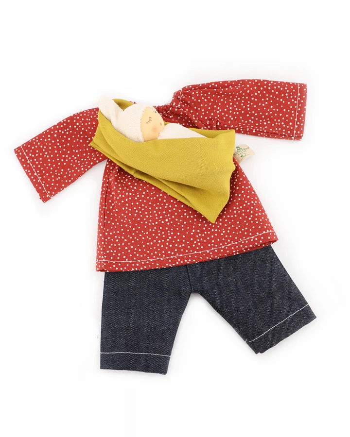 Nanchen Natur - Puppenkleidung "Mama Outfit" rot-senf