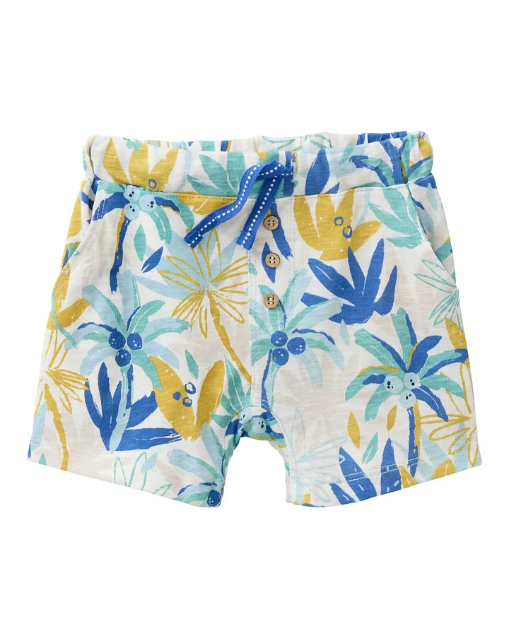 People Wear Organic - Shorts "Palmen" türkis-gelb