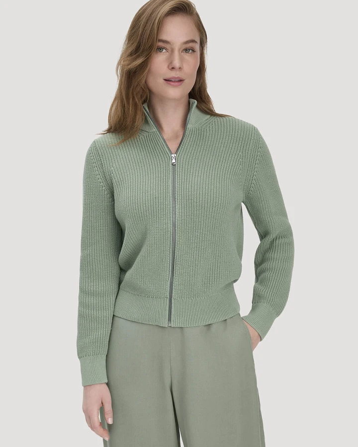 hessnatur Damen Strick Jacke Regular aus Bio-Baumwolle - grün - Größe L