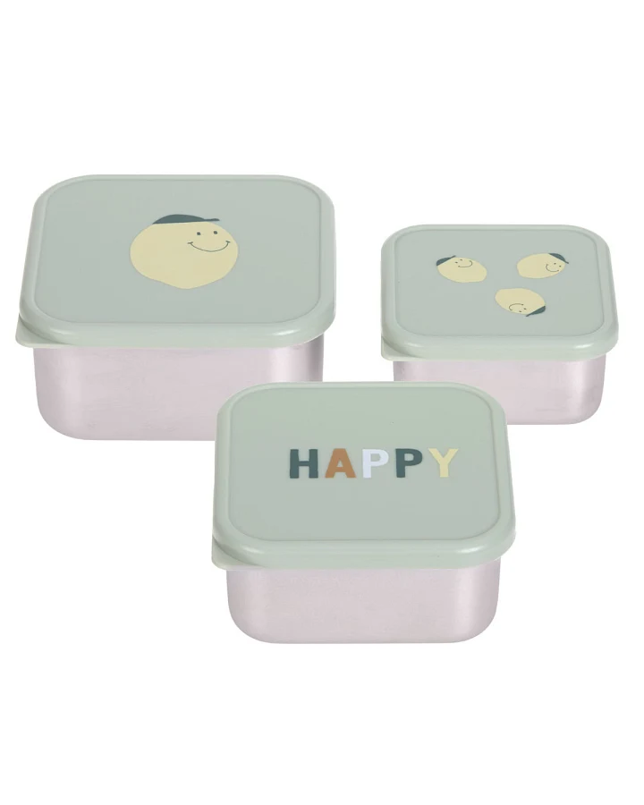 Lässig - Snackbox 3er Set Edelstahl "Zitrone" grün