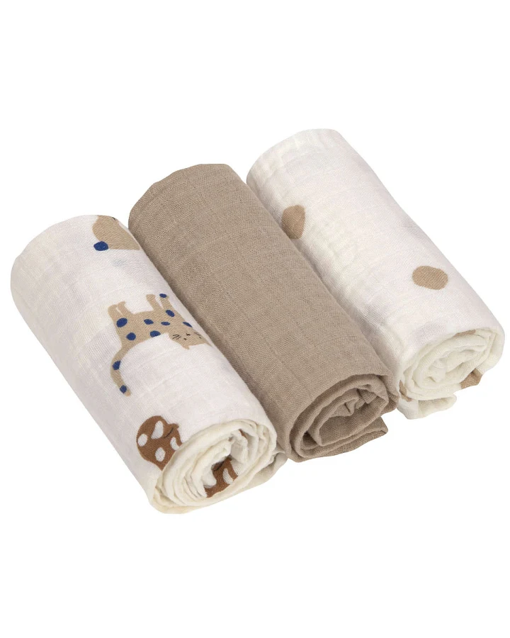 Lässig - Mulltücher 3er Set 60x60 cm "Haustiere" beige