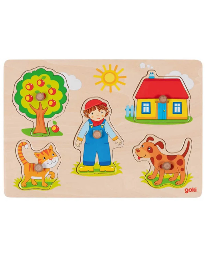 goki - Steckpuzzle Holz - Katze und Hund 5 Teile