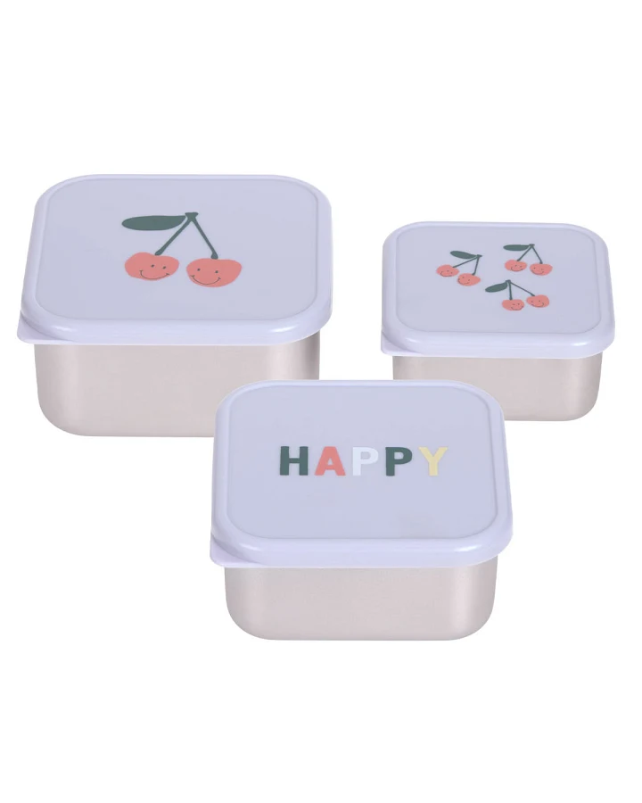 Lässig - Snackbox 3er Set Edelstahl "Kirsche" lila