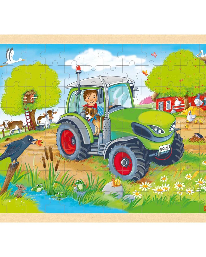 goki - Rahmenpuzzle Holz "Traktor" 96 Teile