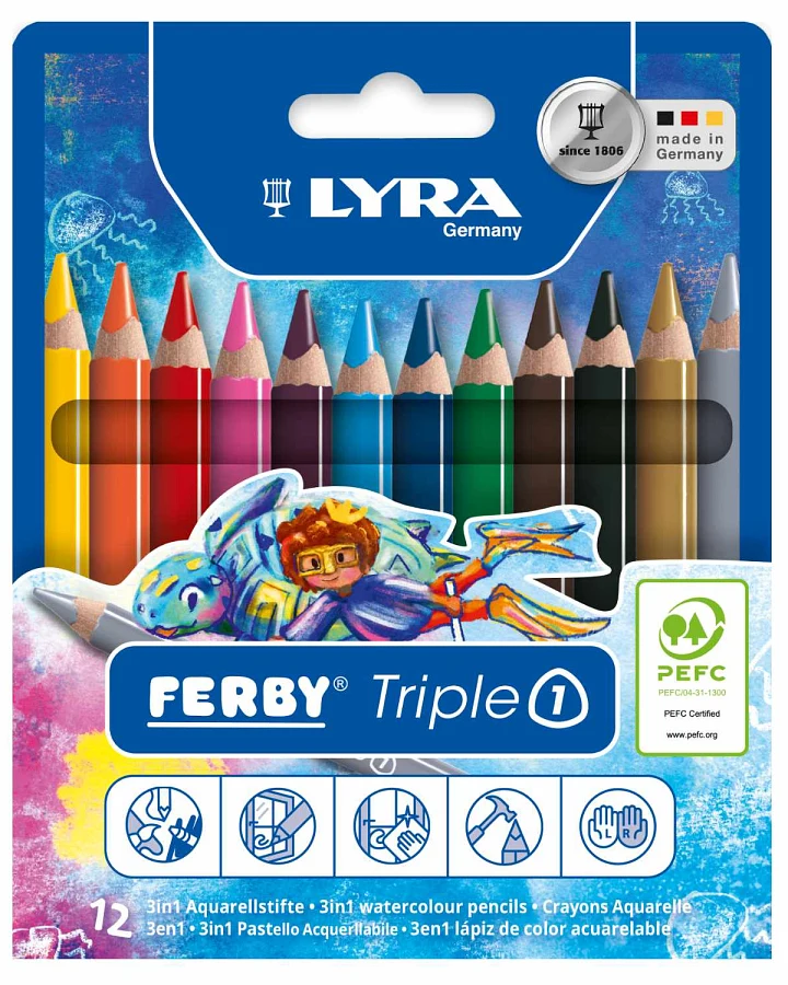 Lyra - 12 Buntstifte Ferby® lackiert 3in1 Triple1