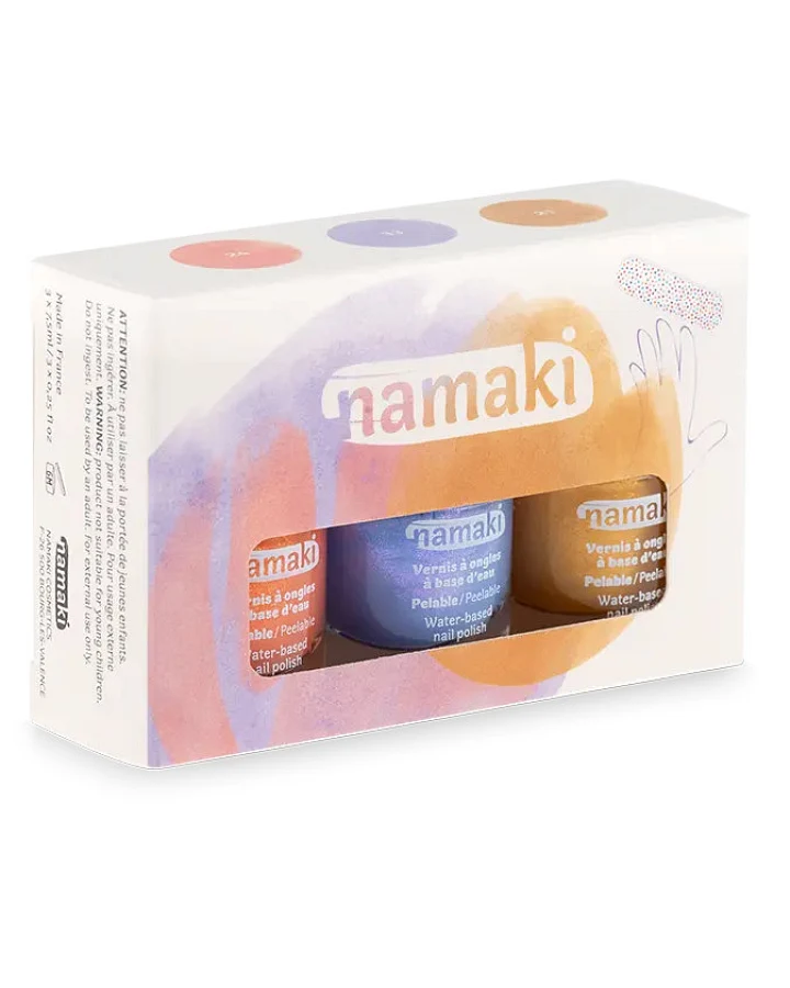 namaki - Nagellack 3er Set Gold-Koralle-Glitzer-Lavendelblau abziehbar
