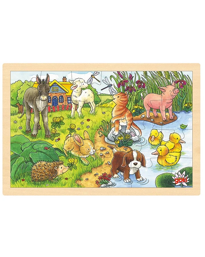 goki - Rahmenpuzzle Holz "Tierkinder", 24 Teile