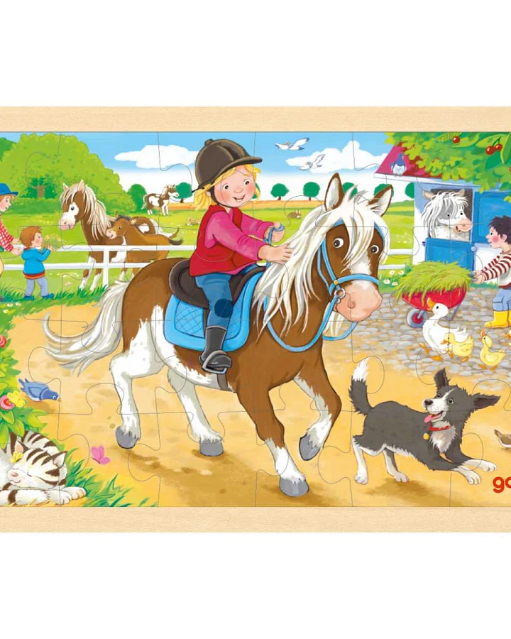 goki - Rahmenpuzzle Holz "Ponyhof", 24 Teile