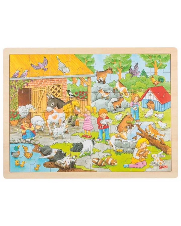 goki - Rahmenpuzzle Holz "Streichelzoo", 48 Teile