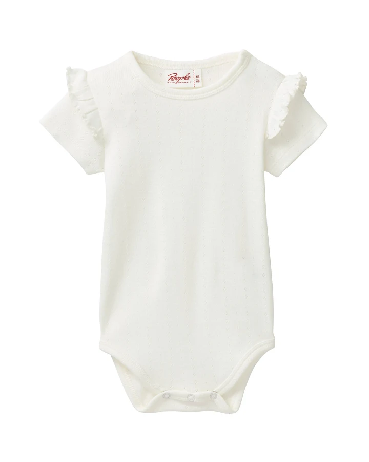 People Wear Organic - Pointelle-Kurzarmbody mit Rüschen weiß