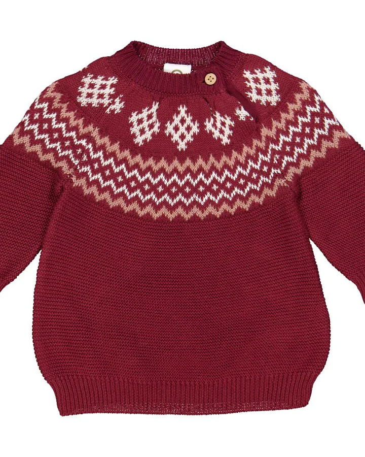 Müsli - Strick-Kleid "Norweger" dunkelrot