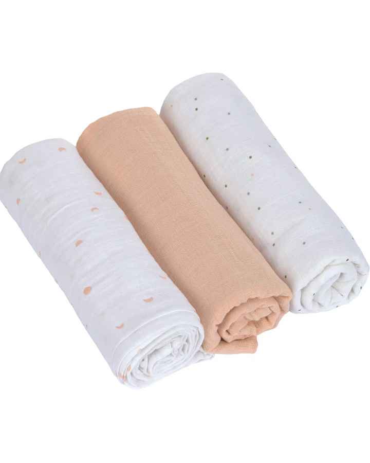 Lässig - Mulltücher 3er Set 85x85 cm weiß-pfirsich