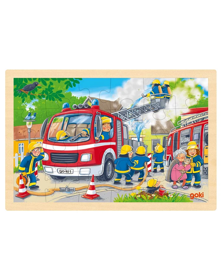 goki - Rahmenpuzzle Holz "Feuerwehreinsatz" , 24 Teile
