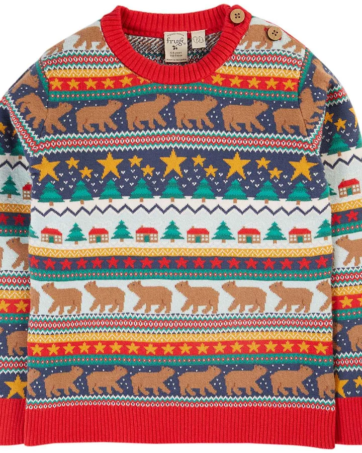 Frugi - Strick-Pullover "Weihnachten" rot-bunt