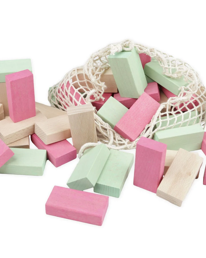 Beck Holzspielzeug - Fröbelbausteine natur, grün, rosa