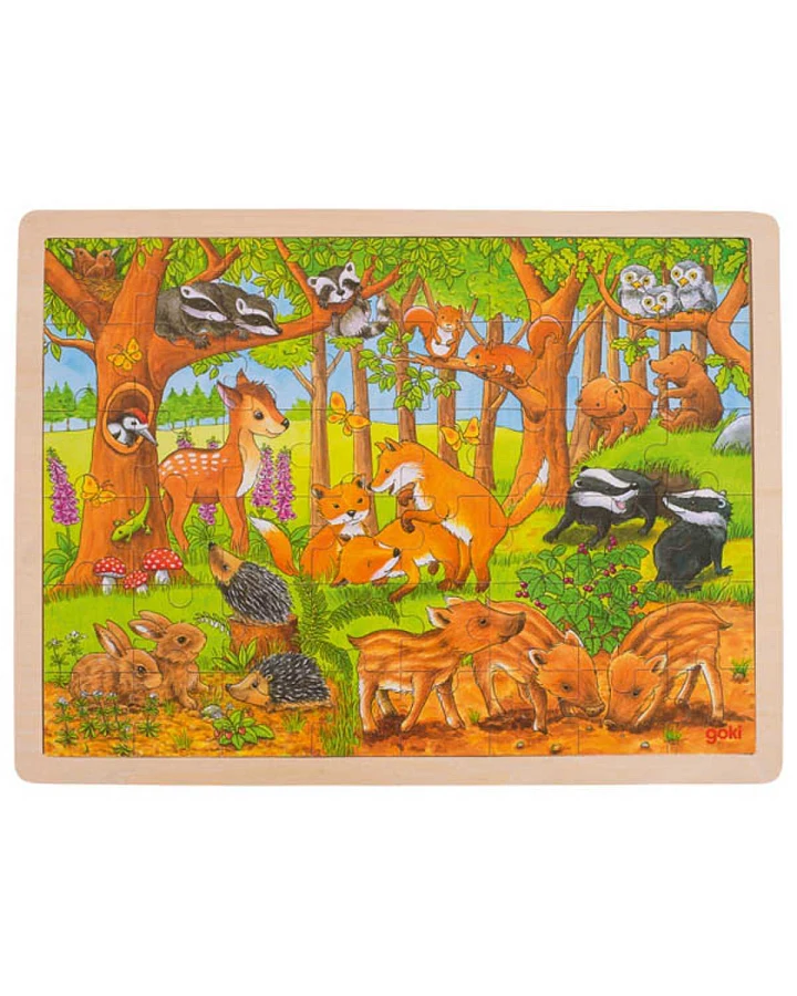 goki - Rahmenpuzzle Holz "Tierkinder im Wald ", 48 Teile