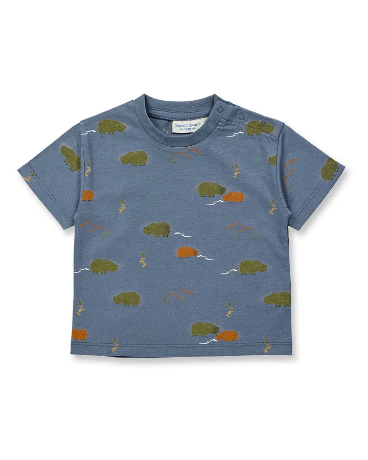 Baby T-Shirt in blaugrau mit Nilpferd, Modell ANTON