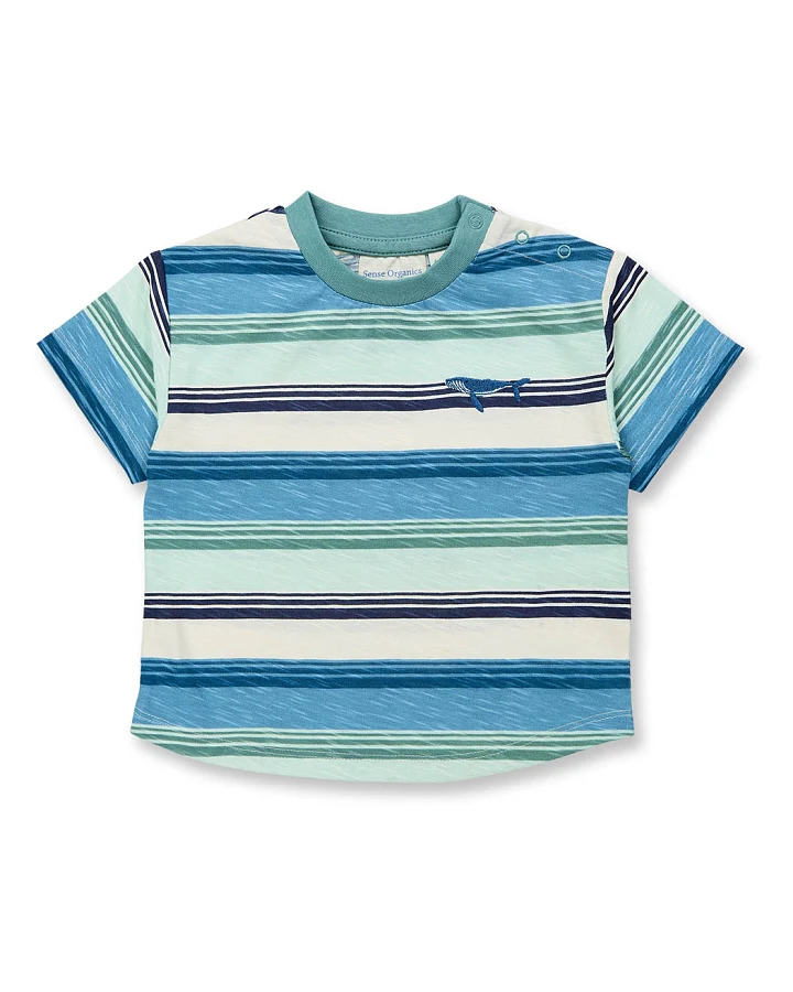Baby T-Shirt in Meeresfarben gestreift, Modell EKI