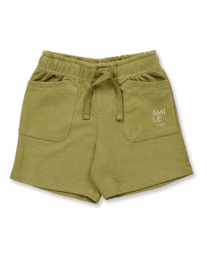 Kinder Shorts aus Slub Terry in olivgrün, Modell MAKU
