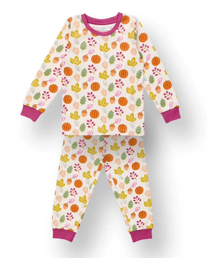 Kinder-Schlafanzug mit Herbst-Druck, Modell LONG JOHN