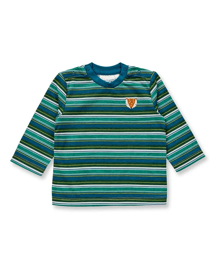 Baby Langarmshirt in Grüntönen geringelt, Modell ELAN