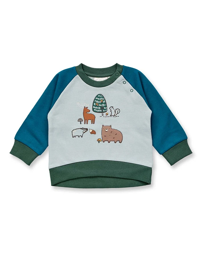 Baby Sweatshirt in eisgrau-dunklem Türkis, Modell BUDA