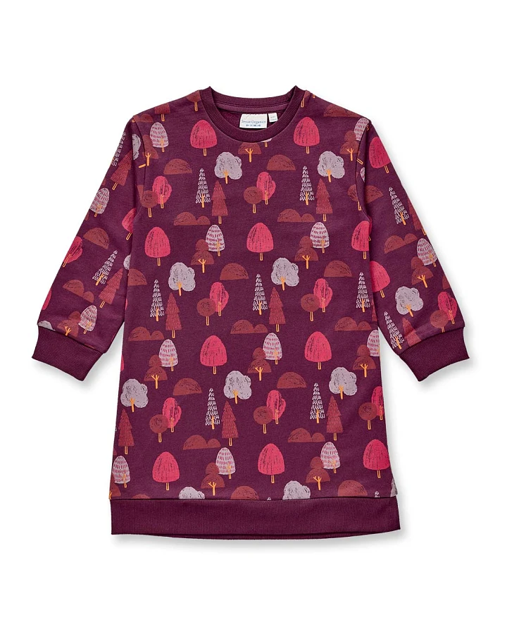 Mädchenkleid aus Sweat mit Baumdruck, Modell JOLA