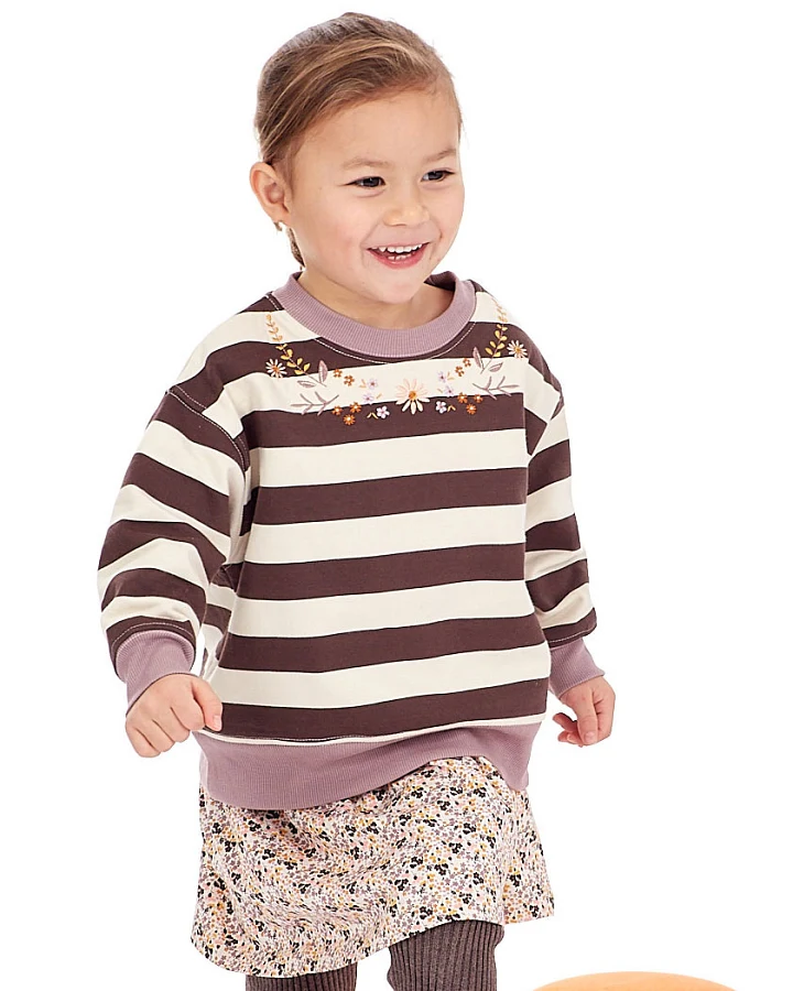 Mädchen Sweatshirt geringelt mit Blumen, Modell DARI