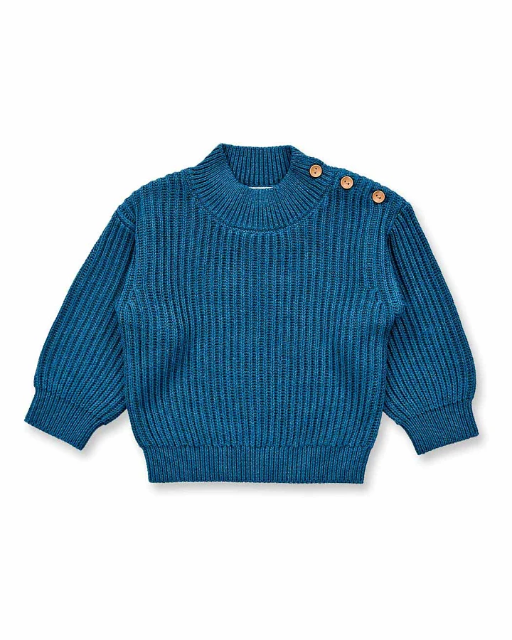 Baby Strickpullover in türkisblau mélange, Modell VARUNY