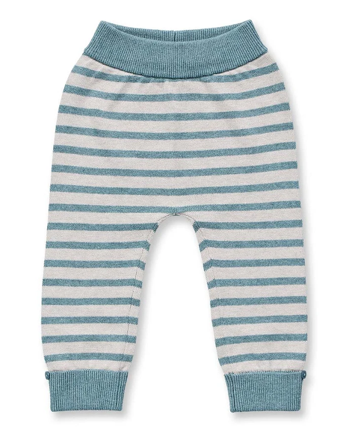 Baby Strickleggings salbeigrün-creme geringelt, Modell PABLO
