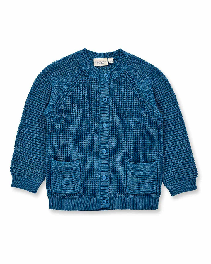 Kinder Strickjacke in türkisblau mélange, Modell TULIA