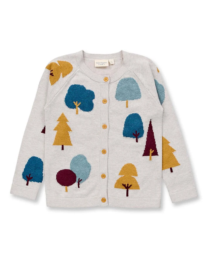 Kinder Strickjacke in creme mélange mit Baummotiv, Modell OVA