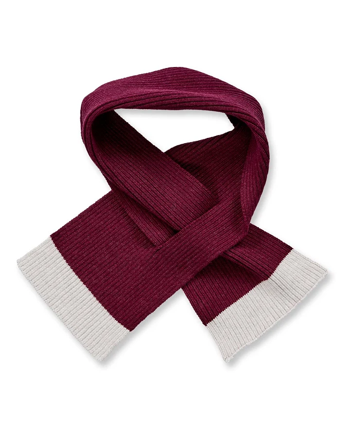 Strickschal für Kinder in bordeauxrot und creme, Modell FRANA
