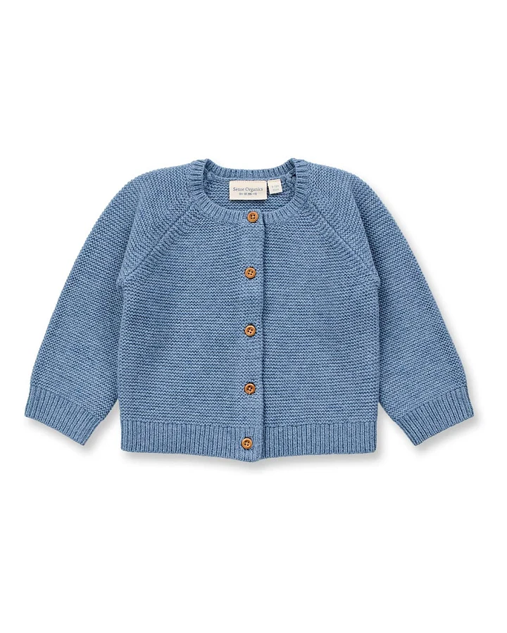 Baby Merino Cardigan in denimblau mélange, Modell MARLOO