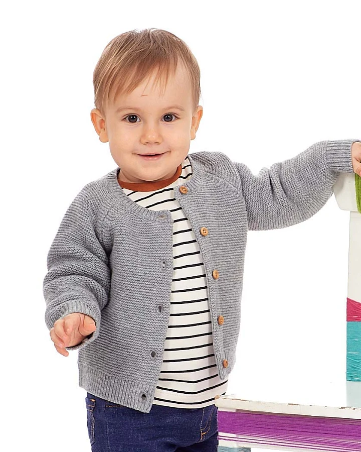 Baby Merino Cardigan in grau mélange, Modell MARLOO