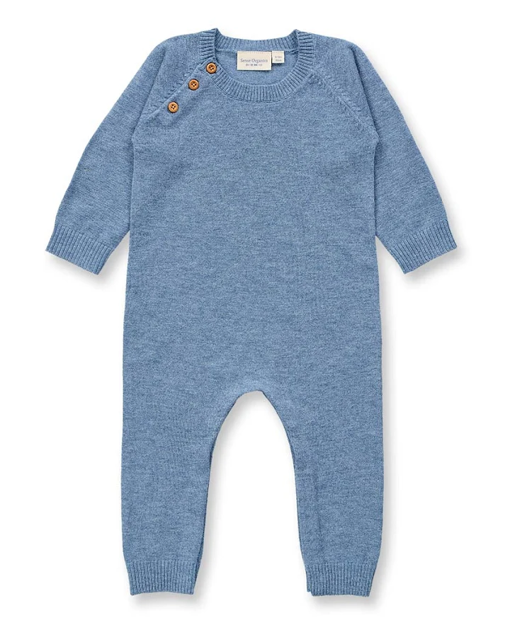 Baby Merino Strickstrampler in denimblau mélange, Modell ESKE
