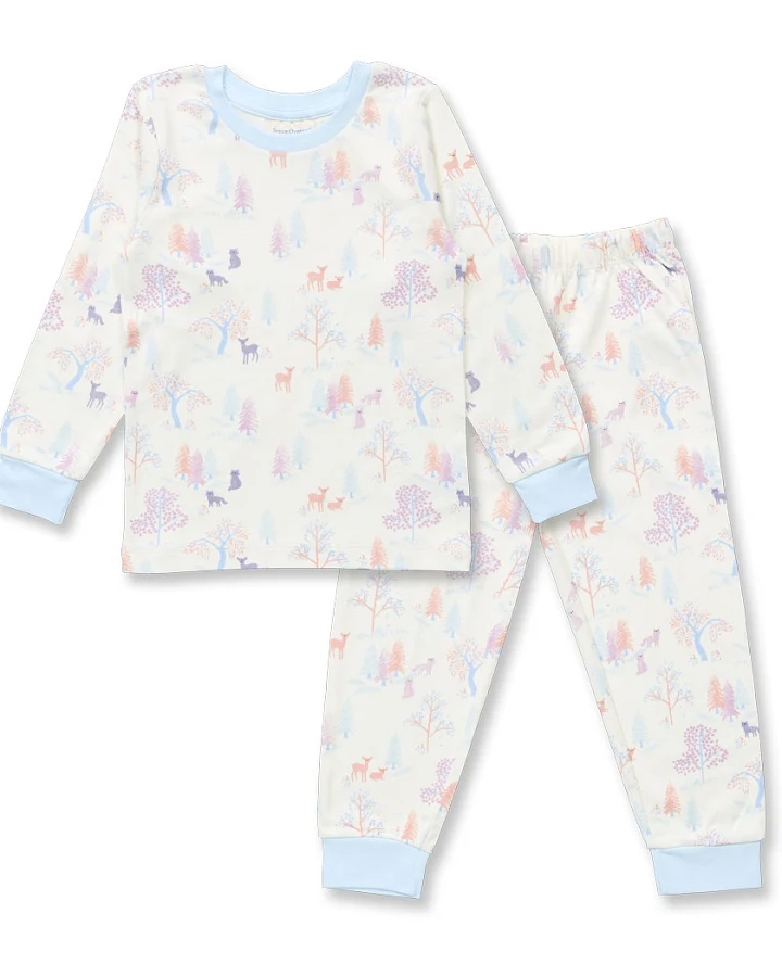 Kinder Schlafanzug mit zartem winterlichem Druck, Modell LONG JOHN