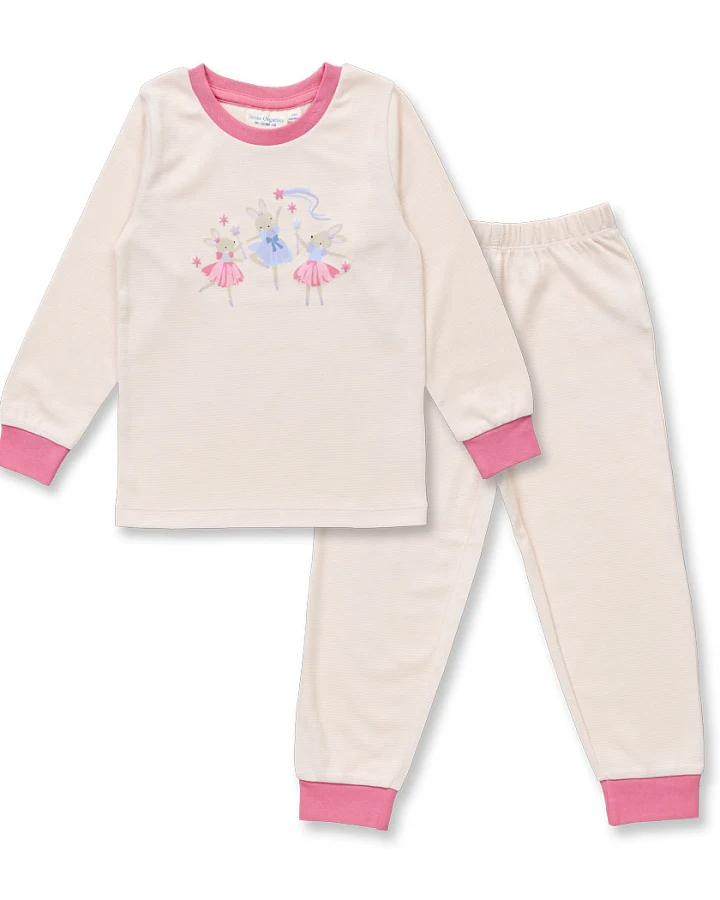 Kinder Schlafanzug geringelt mit Ballerina-Motiv, Modell LONG JOHN