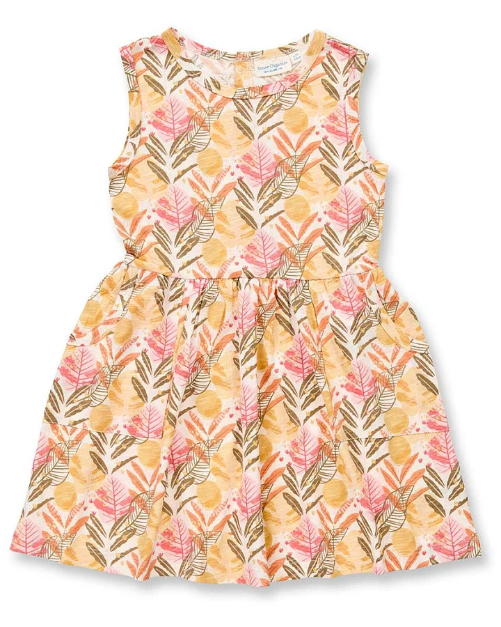 Mädchenkleid mit Blätterdruck, Modell KOBI