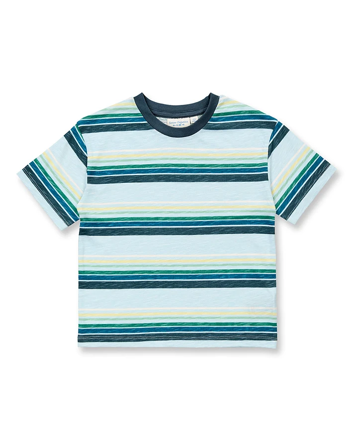 Kinder T-Shirt in blau geringelt, Modell ANTON